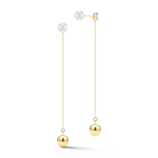 Gold Pearl Ball Drop Earrings