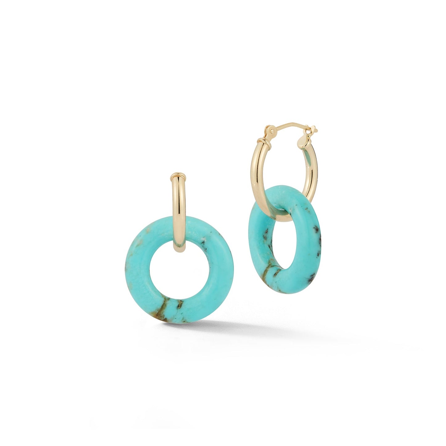 Turquoise Donut Hoop Earrings in 14kt Gold