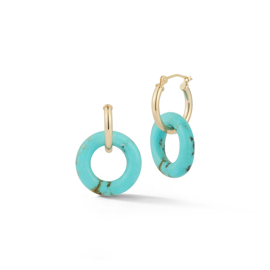 Turquoise Donut Hoop Earrings in 14kt Gold