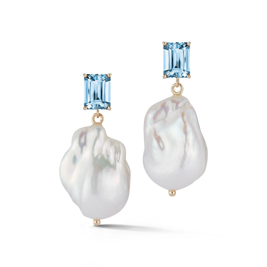 Blue Topaz and Baroque Pearl Drop Earrings