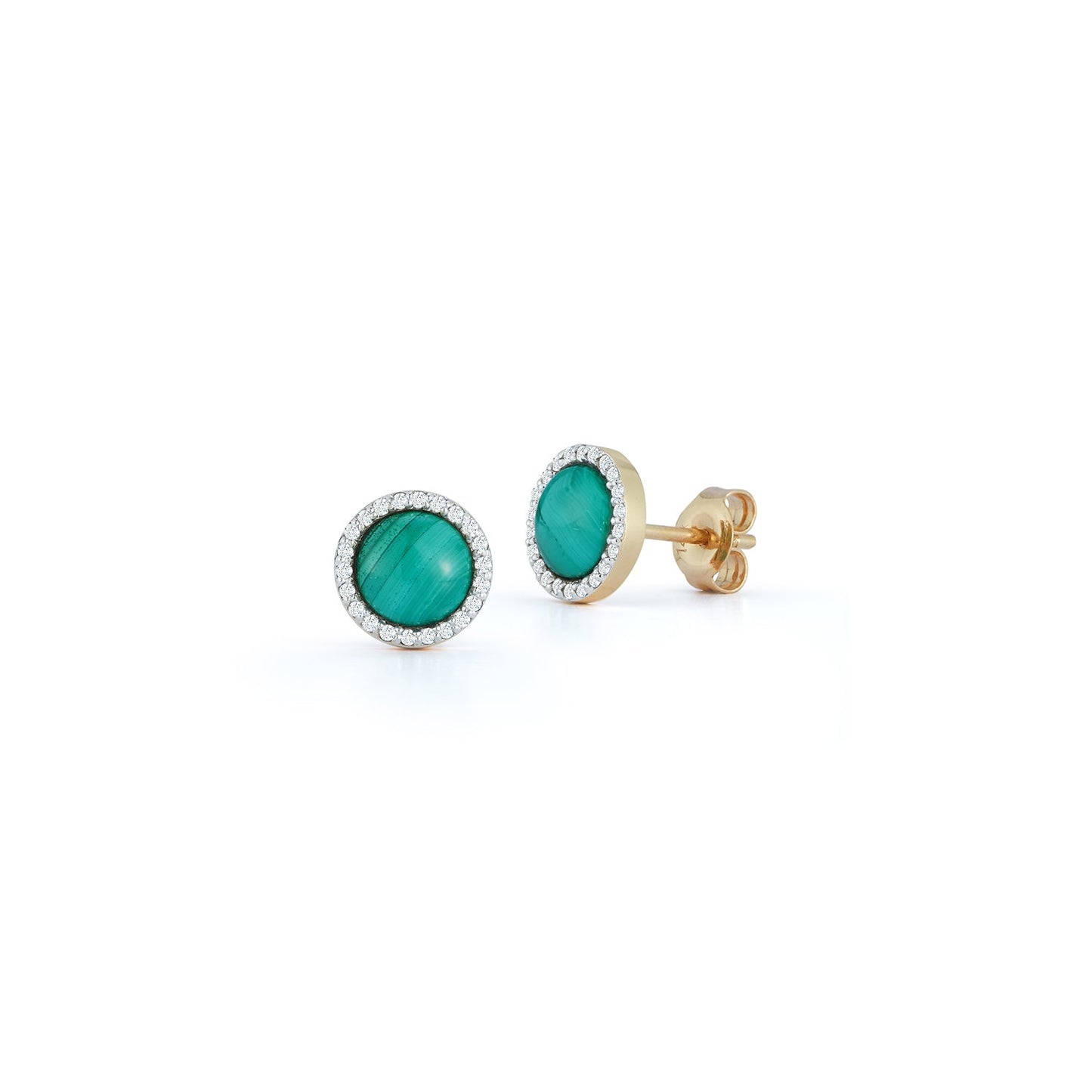 Malachite and Diamond Stud Earrings in 14kt Gold