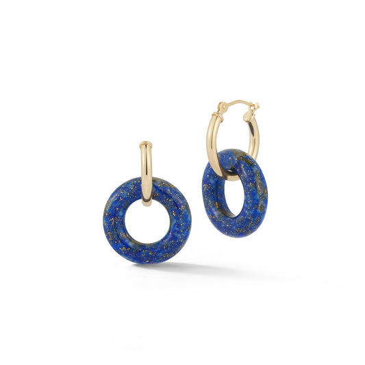 Lapis Donut Hoop Earrings in 14kt Gold