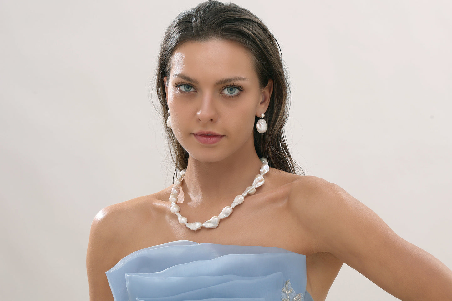 Baroque Pearl Drop Earrings with Stud Top