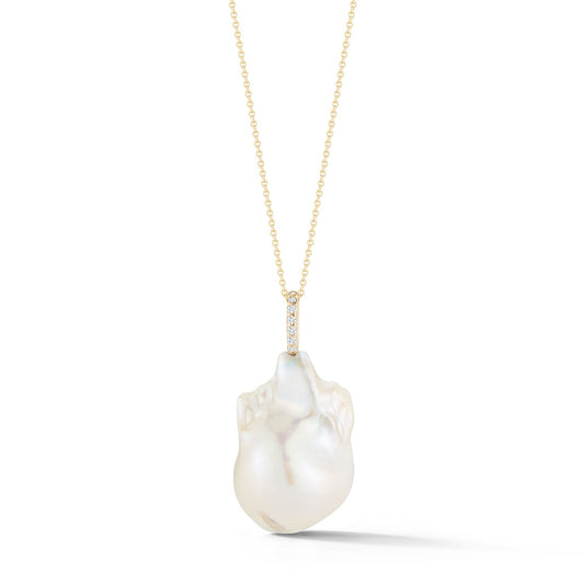 Gold Diamond Baroque Pearl Necklace