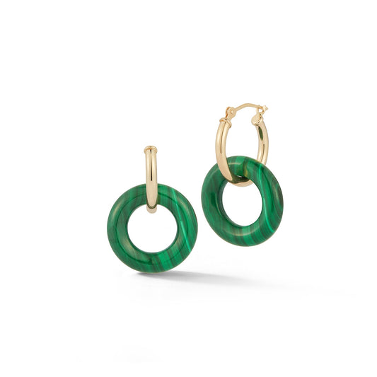 Malachite Donut Hoop Earrings in 14kt Gold