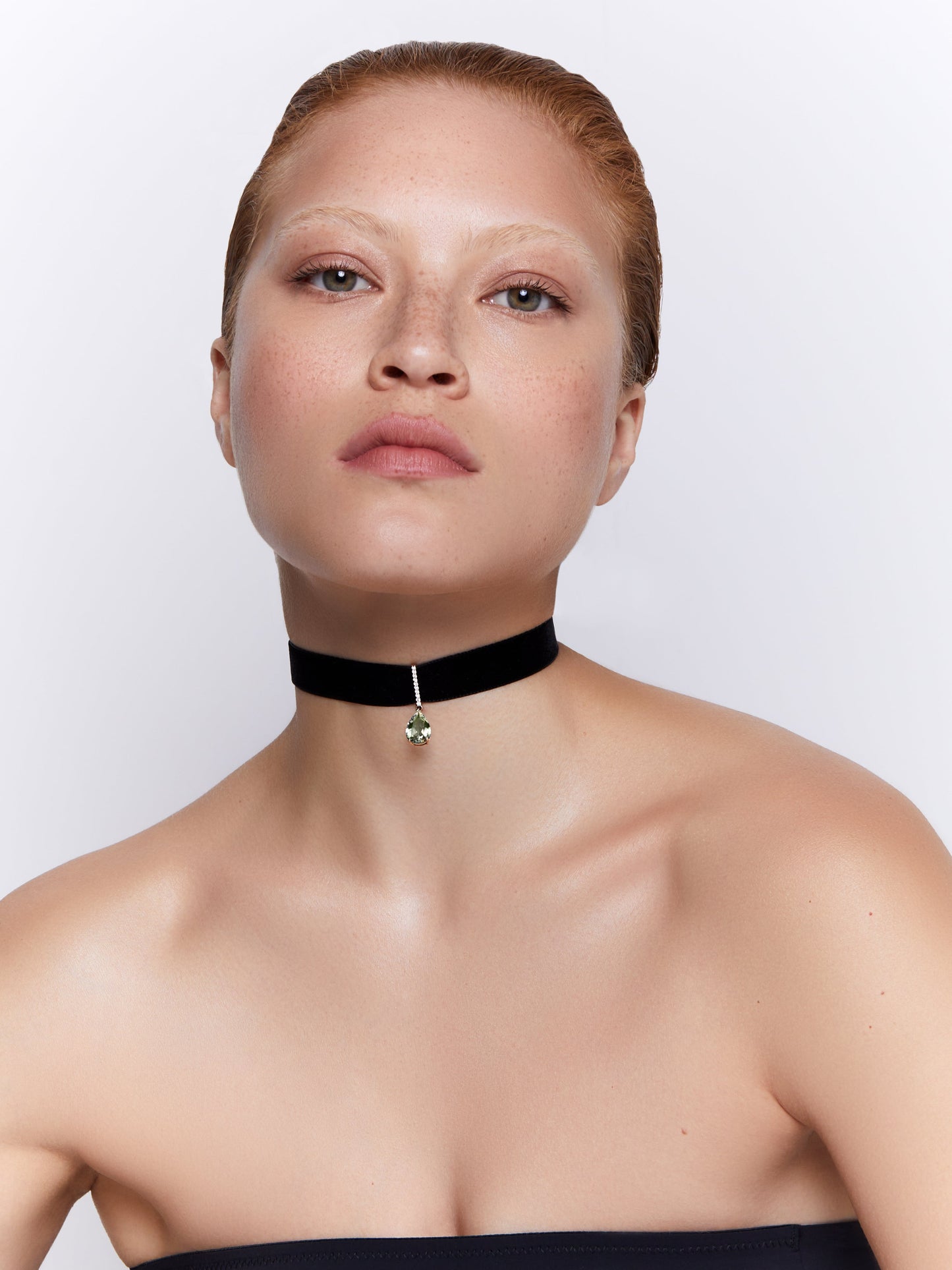 Green Amethyst and Diamond Velvet Choker Necklace