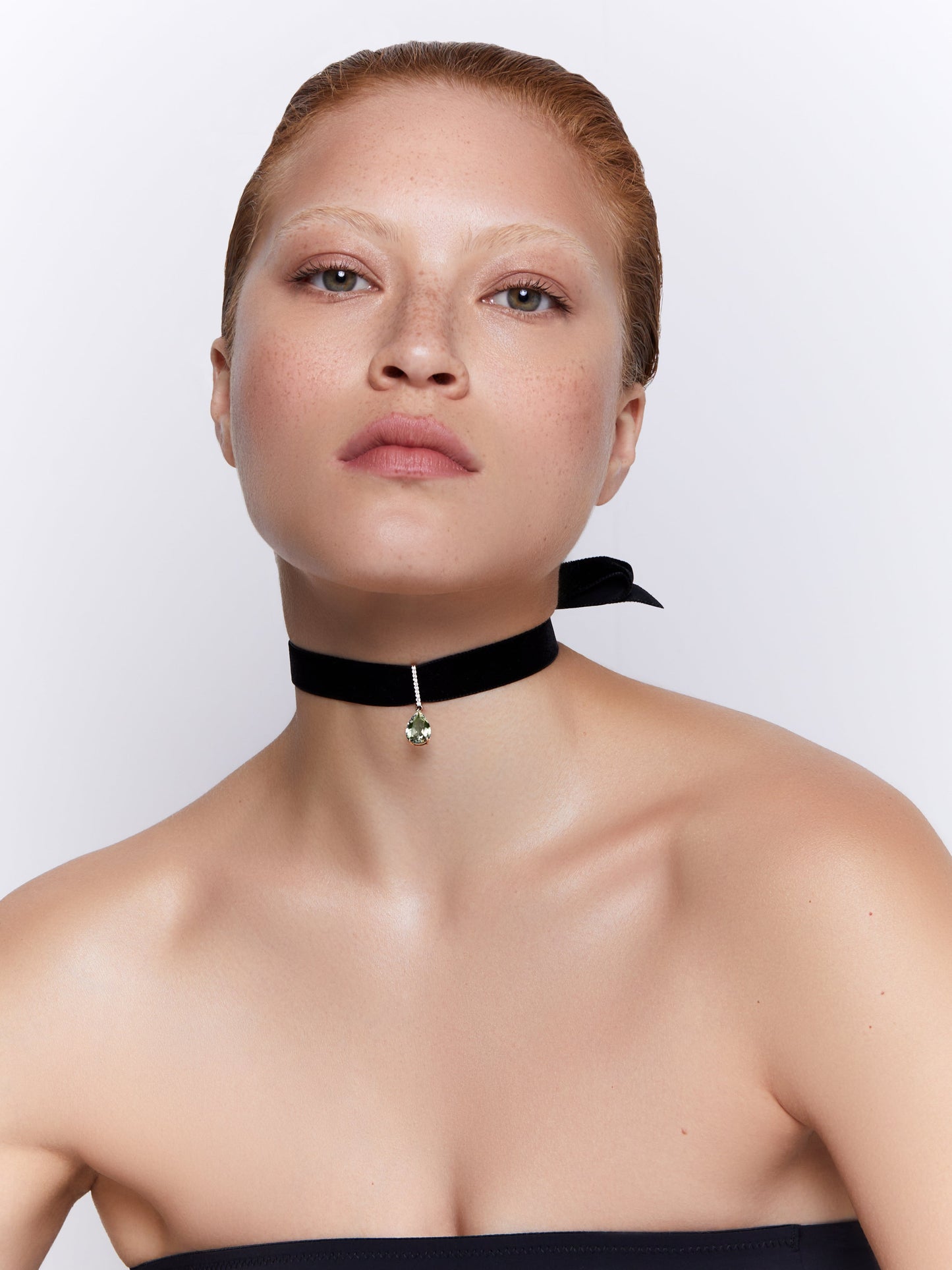 Green Amethyst and Diamond Velvet Choker Necklace