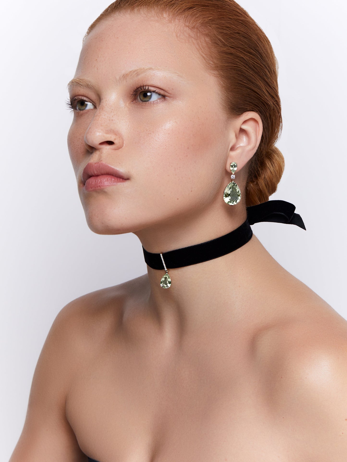 Green Amethyst and Diamond Velvet Choker Necklace