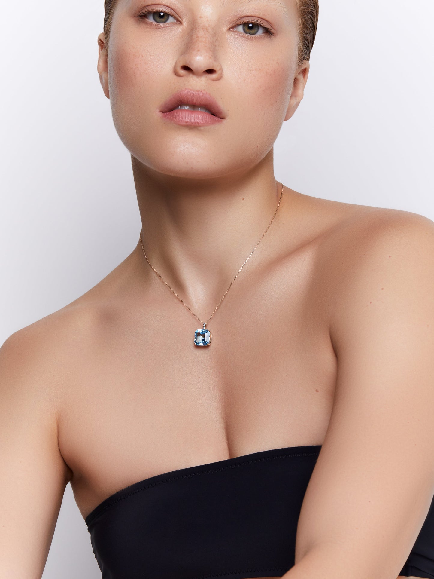 Asscher Cut Swiss Blue Topaz Necklace in 14kt Gold