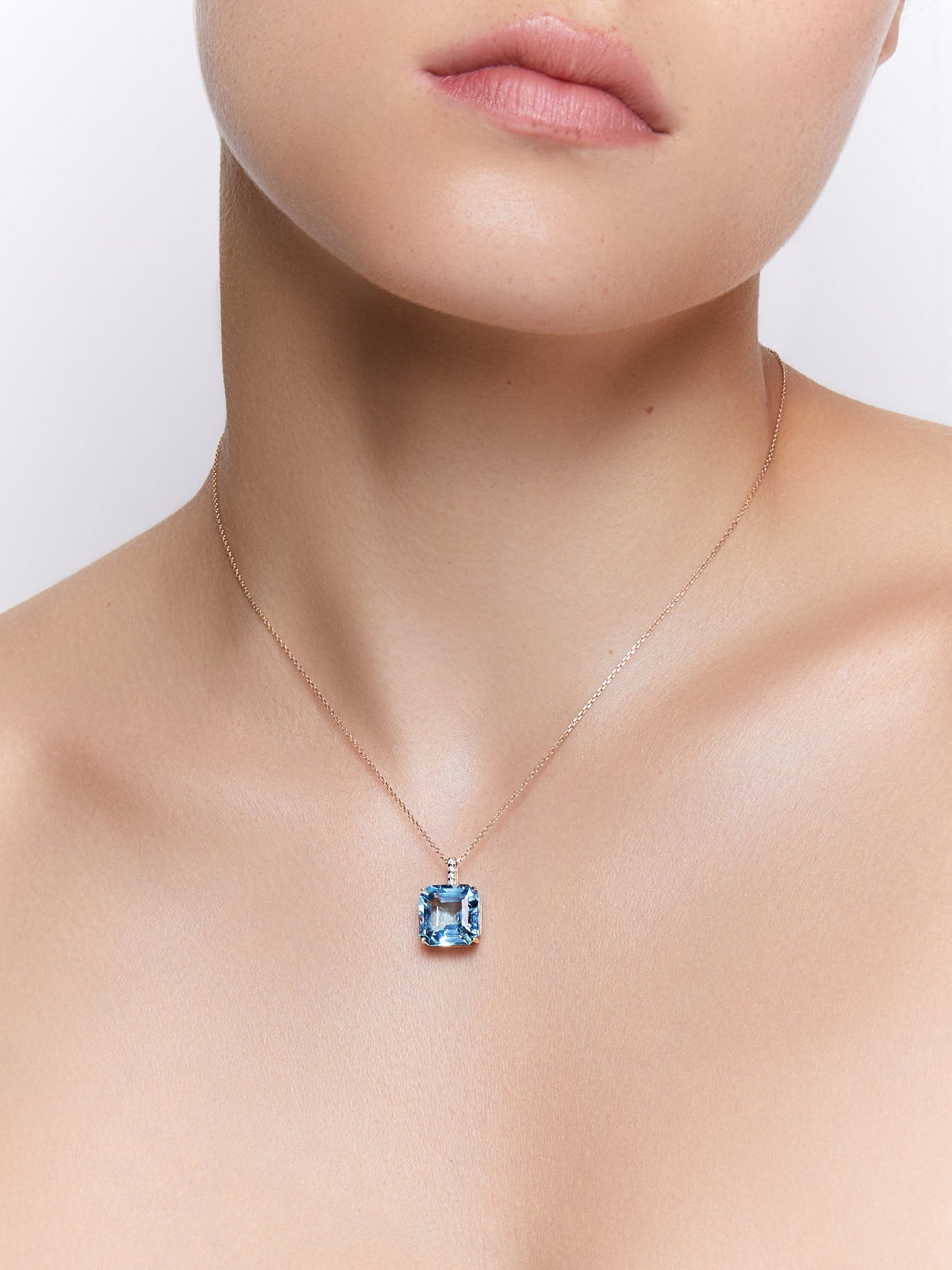 Asscher Cut Swiss Blue Topaz Necklace in 14kt Gold