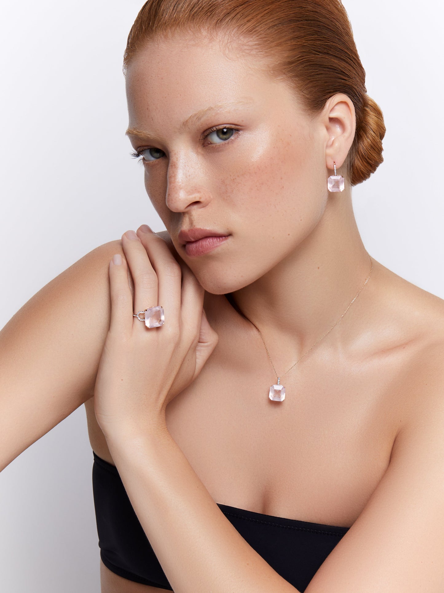 Pink Topaz Necklace with 14kt Asscher Cut Design