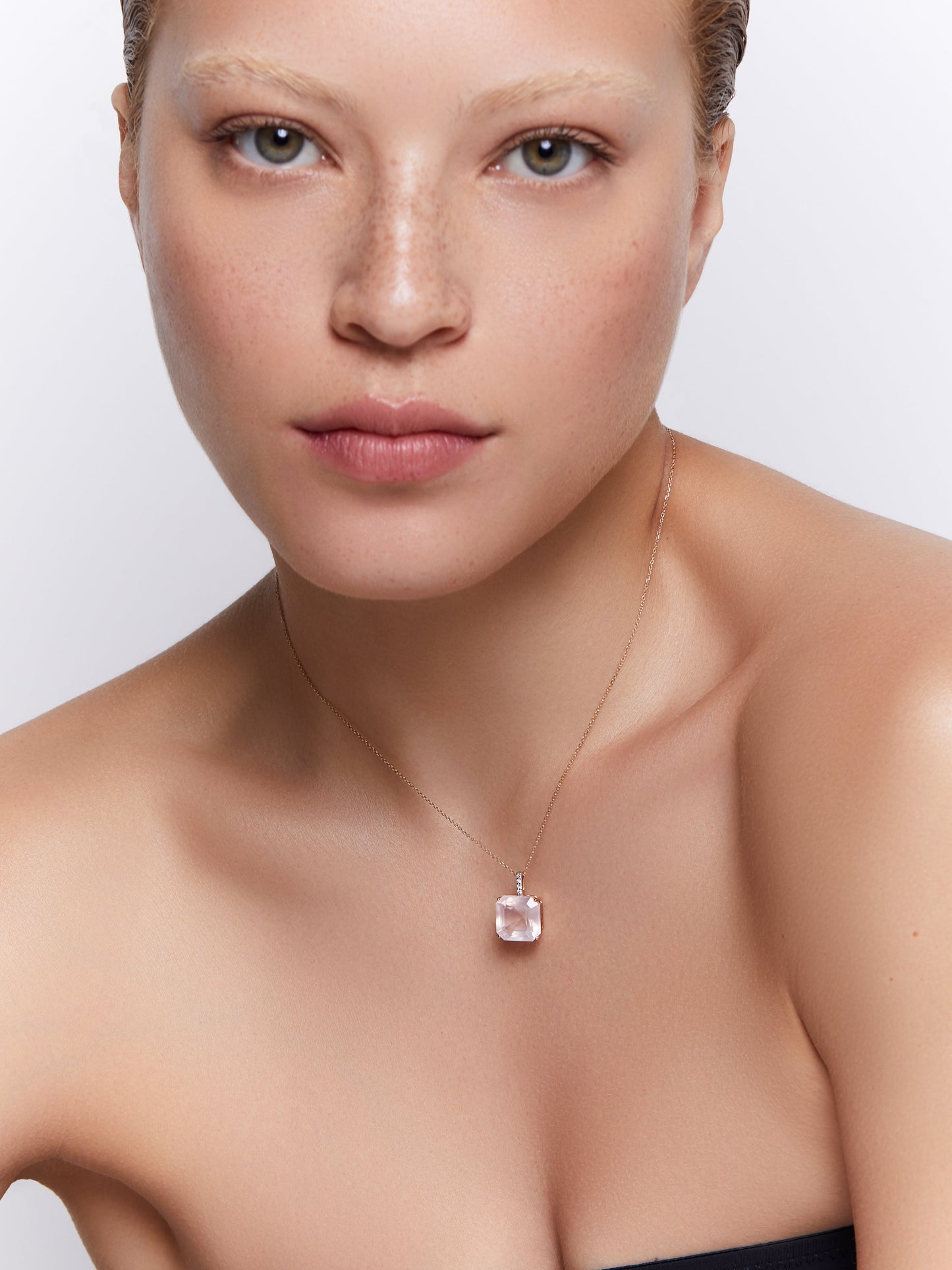 Pink Topaz Necklace with 14kt Asscher Cut Design