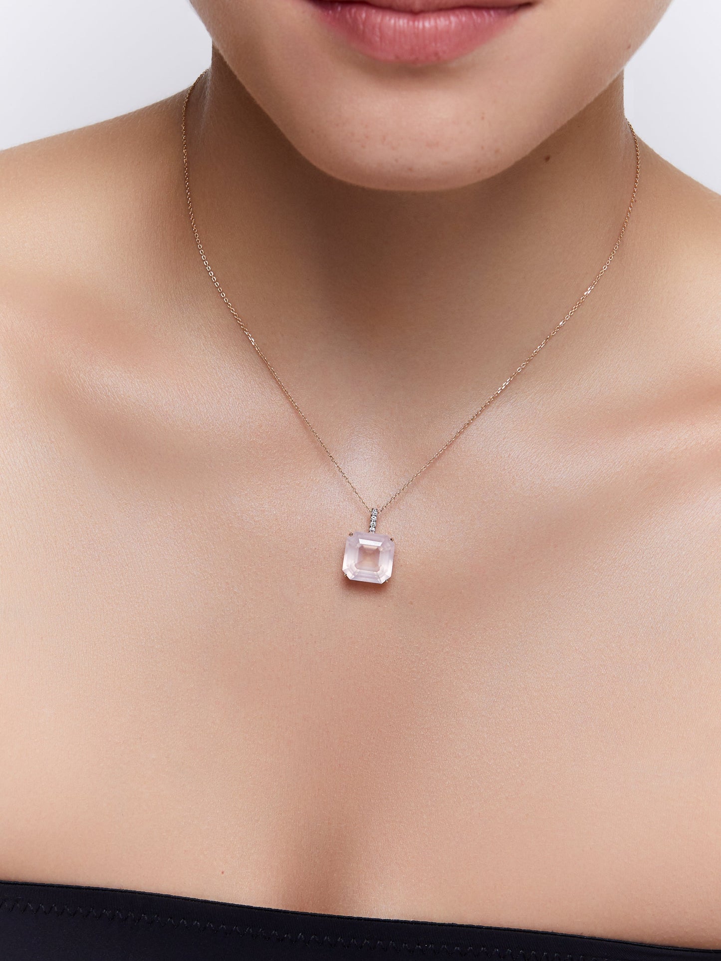 Pink Topaz Necklace with 14kt Asscher Cut Design