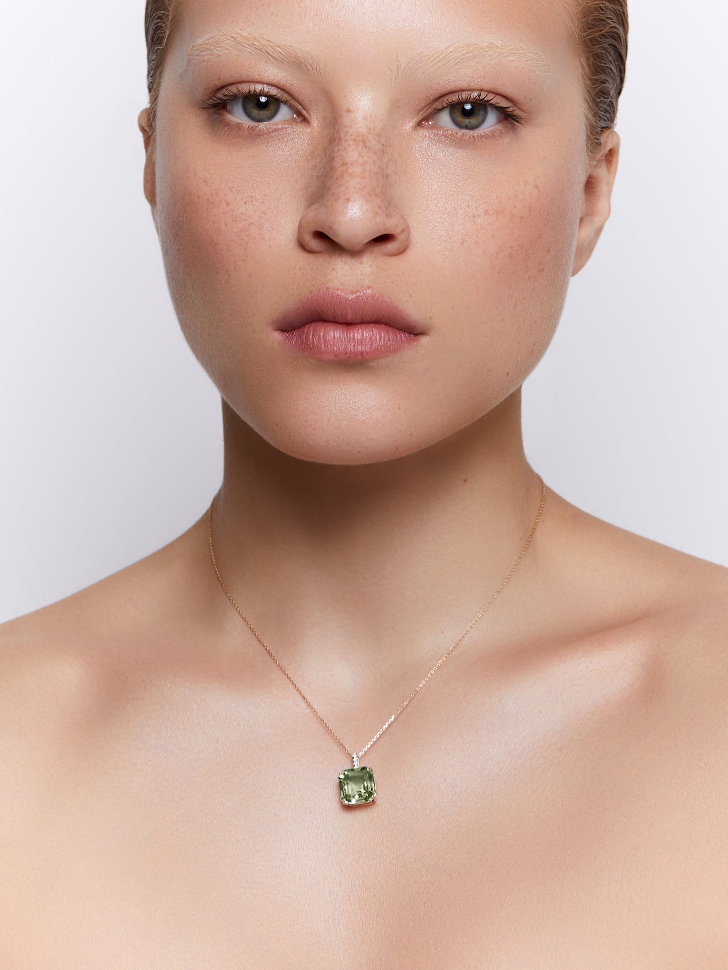 Asscher Cut Green Amethyst 14kt Necklace