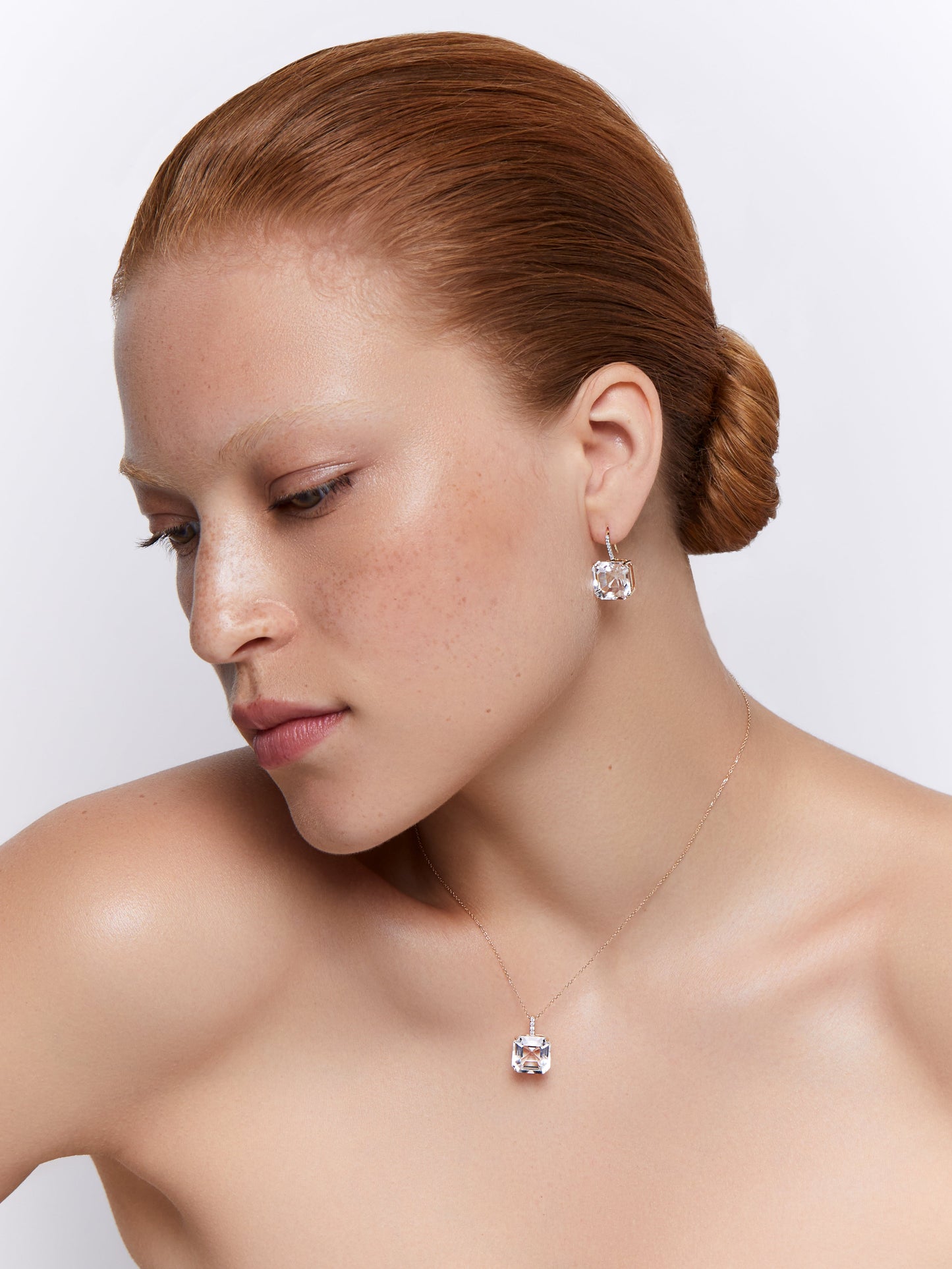 Asscher Cut White Topaz Necklace in 14kt Gold