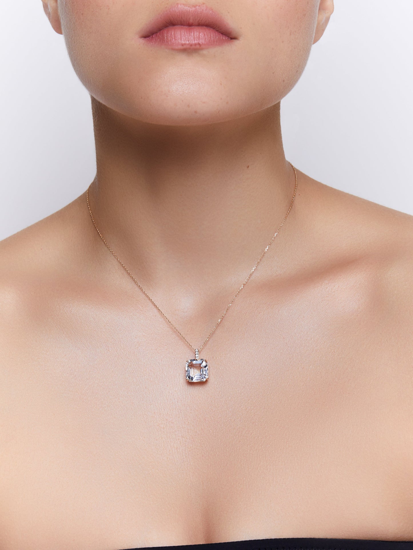 Asscher Cut White Topaz Necklace in 14kt Gold