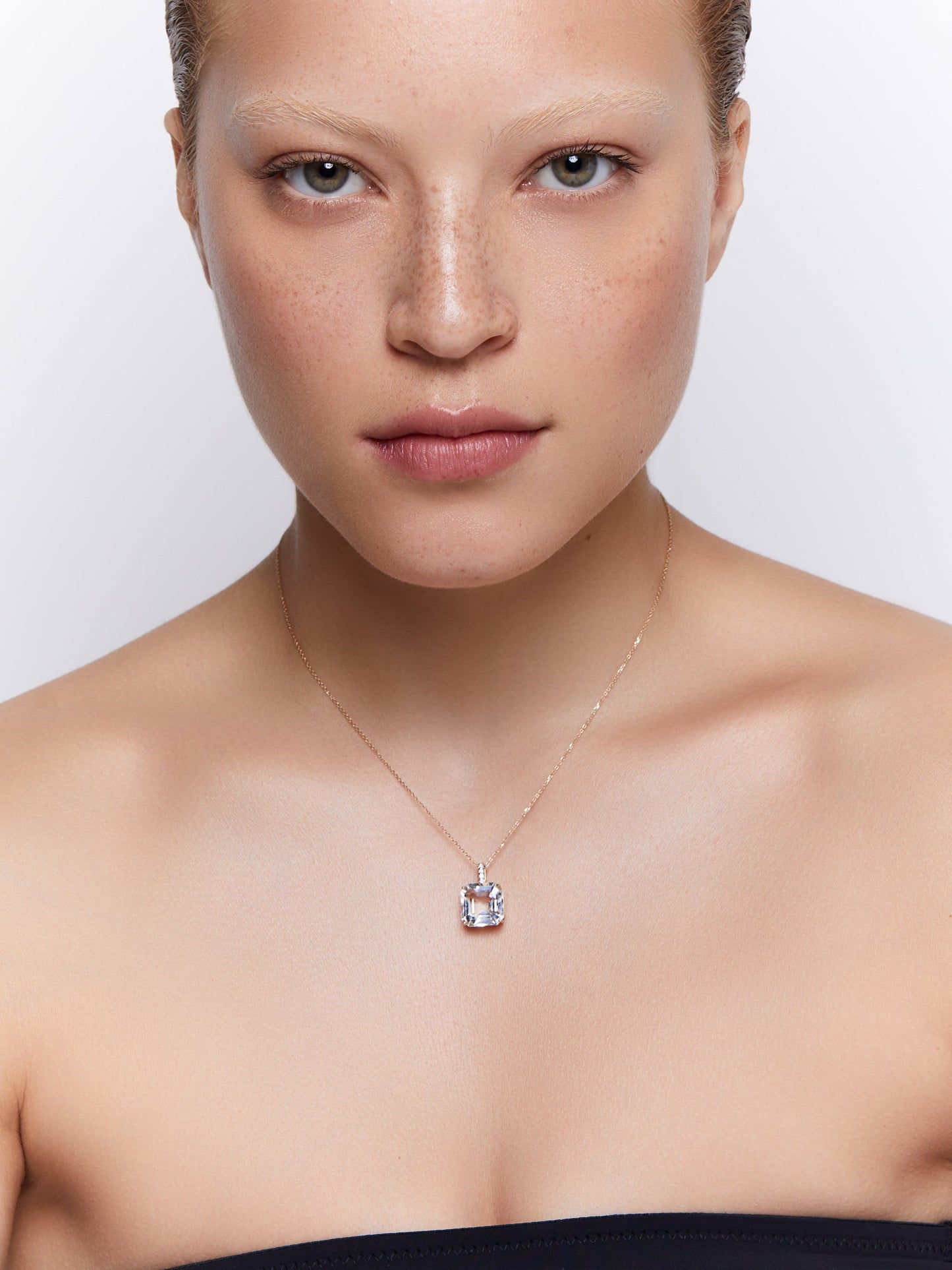 Asscher Cut White Topaz Necklace in 14kt Gold