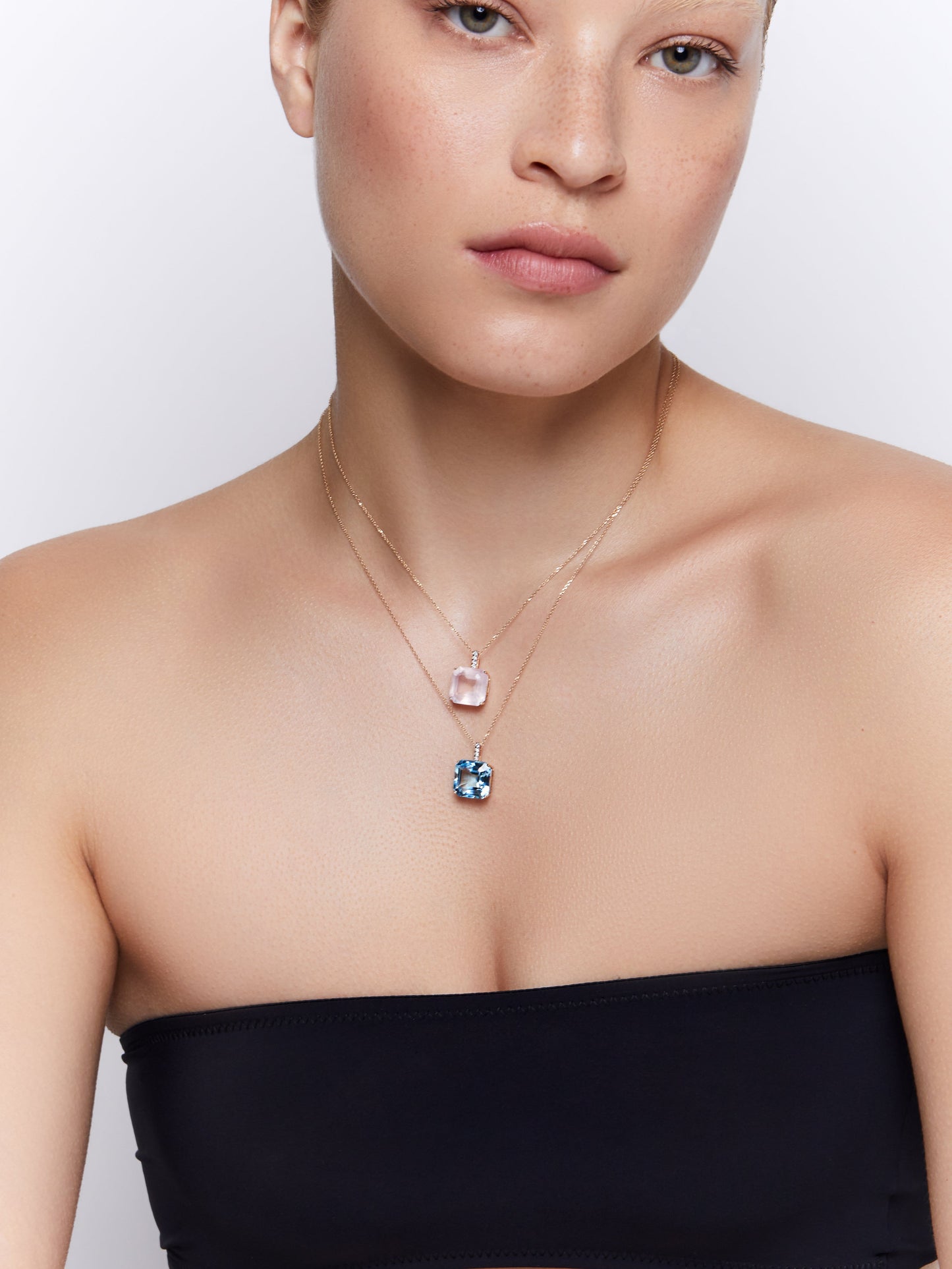 Asscher Cut Swiss Blue Topaz Necklace in 14kt Gold