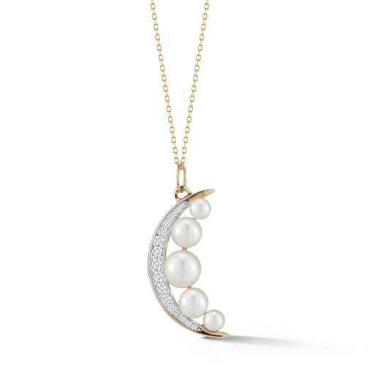 Gold Pearl Crescent Moon Necklace in 14kt Gold