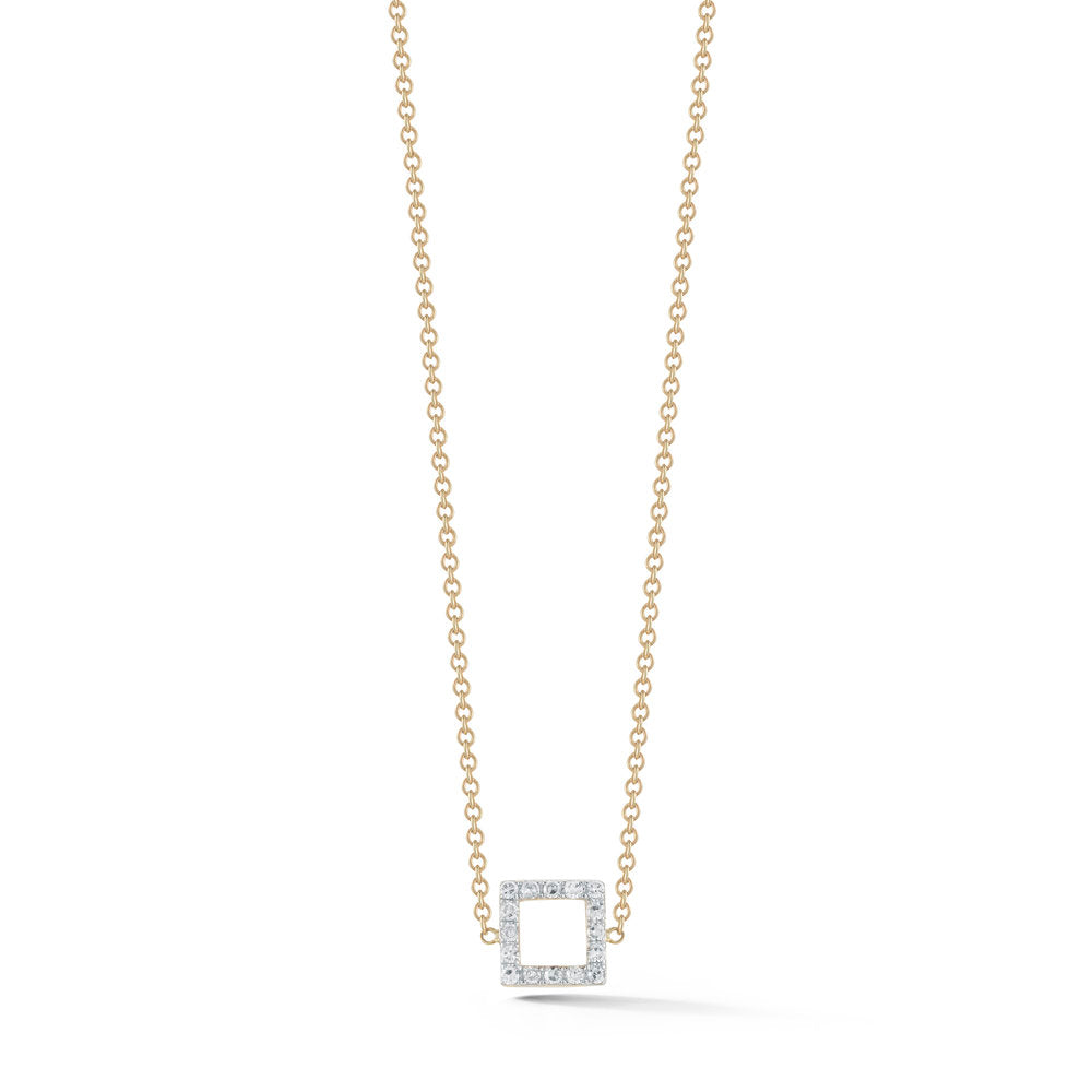 Gold Mini Diamond Square Necklace 14kt