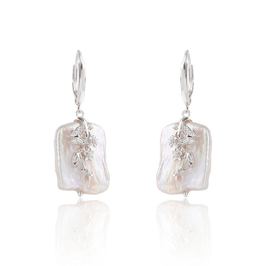 Baroque Freshwater Pearl Leaf Earrings in Silver