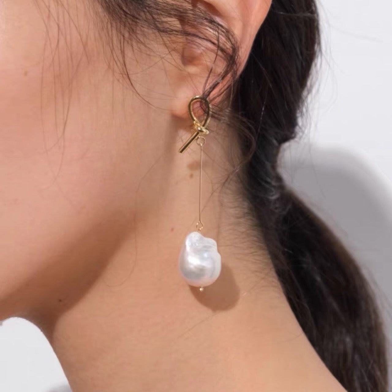 Baroque Pearl Knot Long Earrings