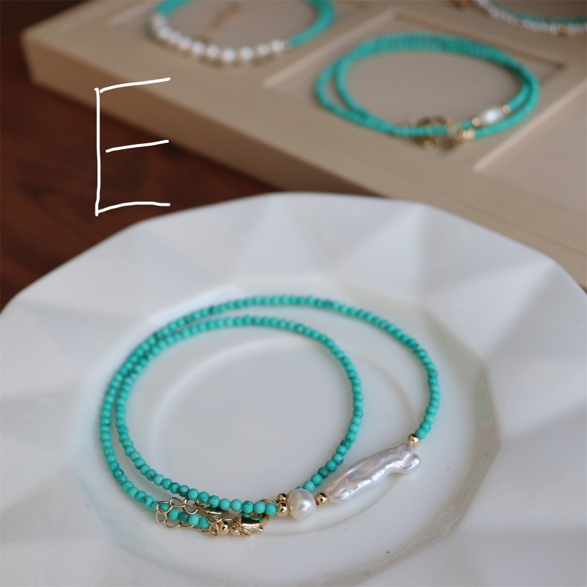 Turquoise and Freshwater Pearl Necklace with Agate Beads