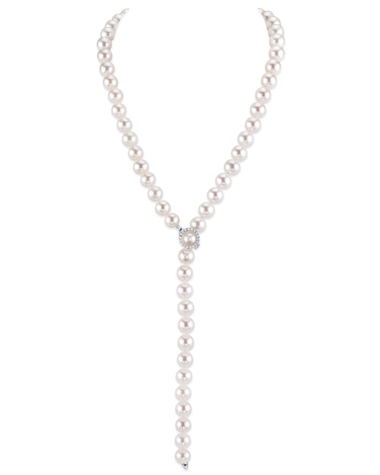 Adjustable Y-Shape Pearl and Diamond Necklace