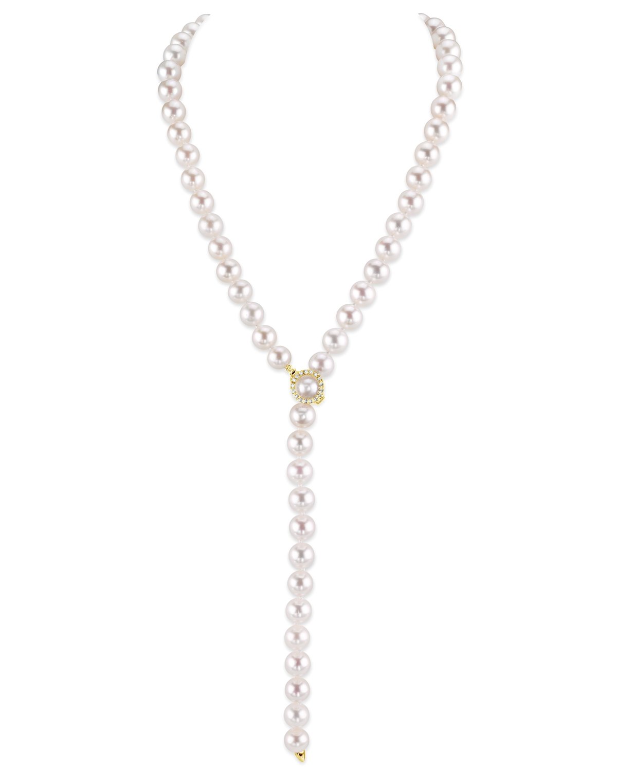 Adjustable Y-Shape Pearl and Diamond Necklace