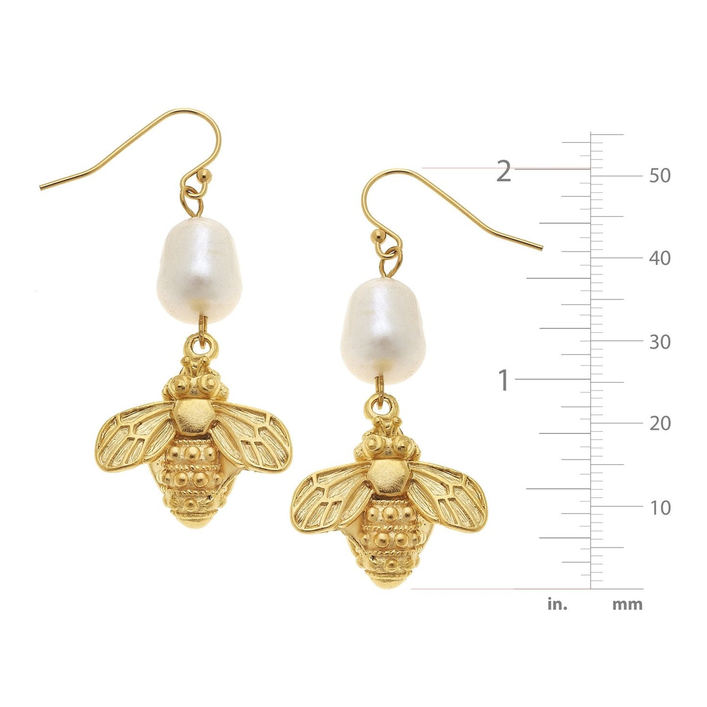 Pearl Wire Drop Earrings with Bee Design