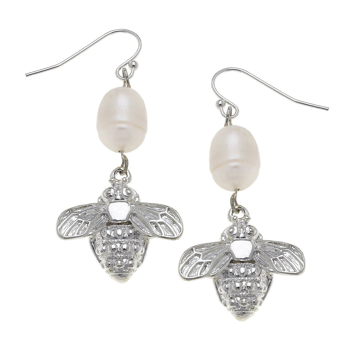 Pearl Wire Drop Earrings with Bee Design