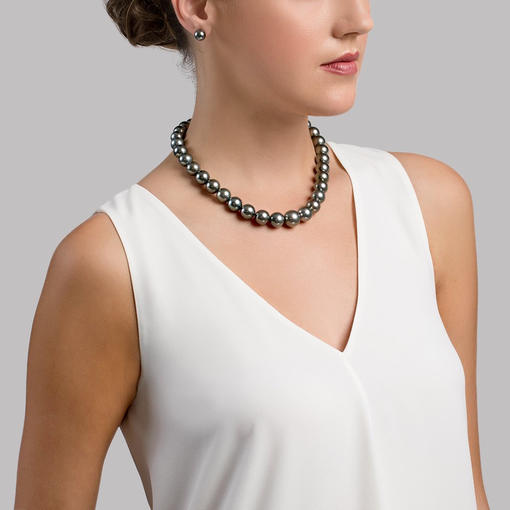 Tahitian True Round Pearl Necklace in Dark Colors