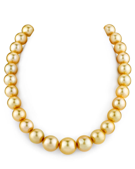 True Round Golden South Sea Pearl Necklace 12.0-14.0mm