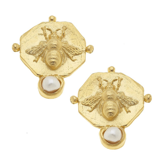 Bee Pearl Stud Earrings