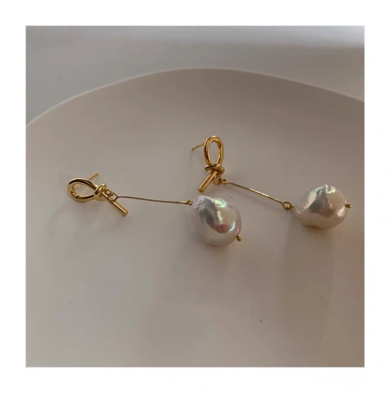 Baroque Pearl Knot Long Earrings