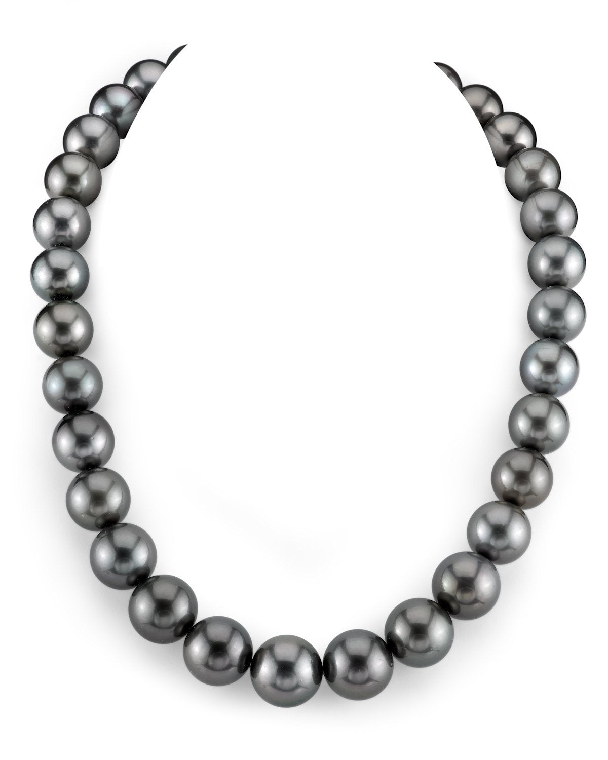 Dark Tahitian True Round Pearl Necklace 13 to 15 Millimeters