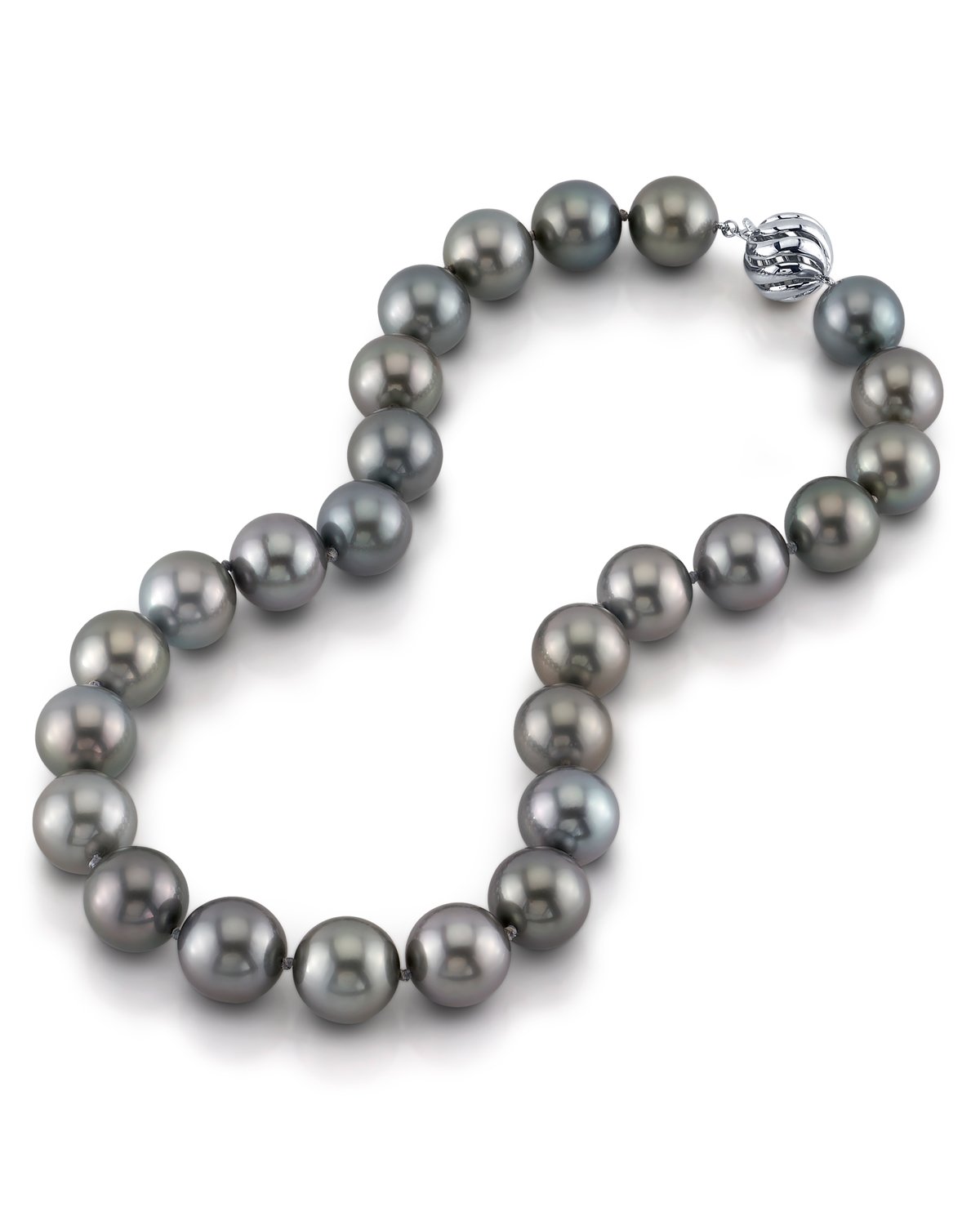 Silvery Steel Tahitian Round Pearl Necklace 15-16mm