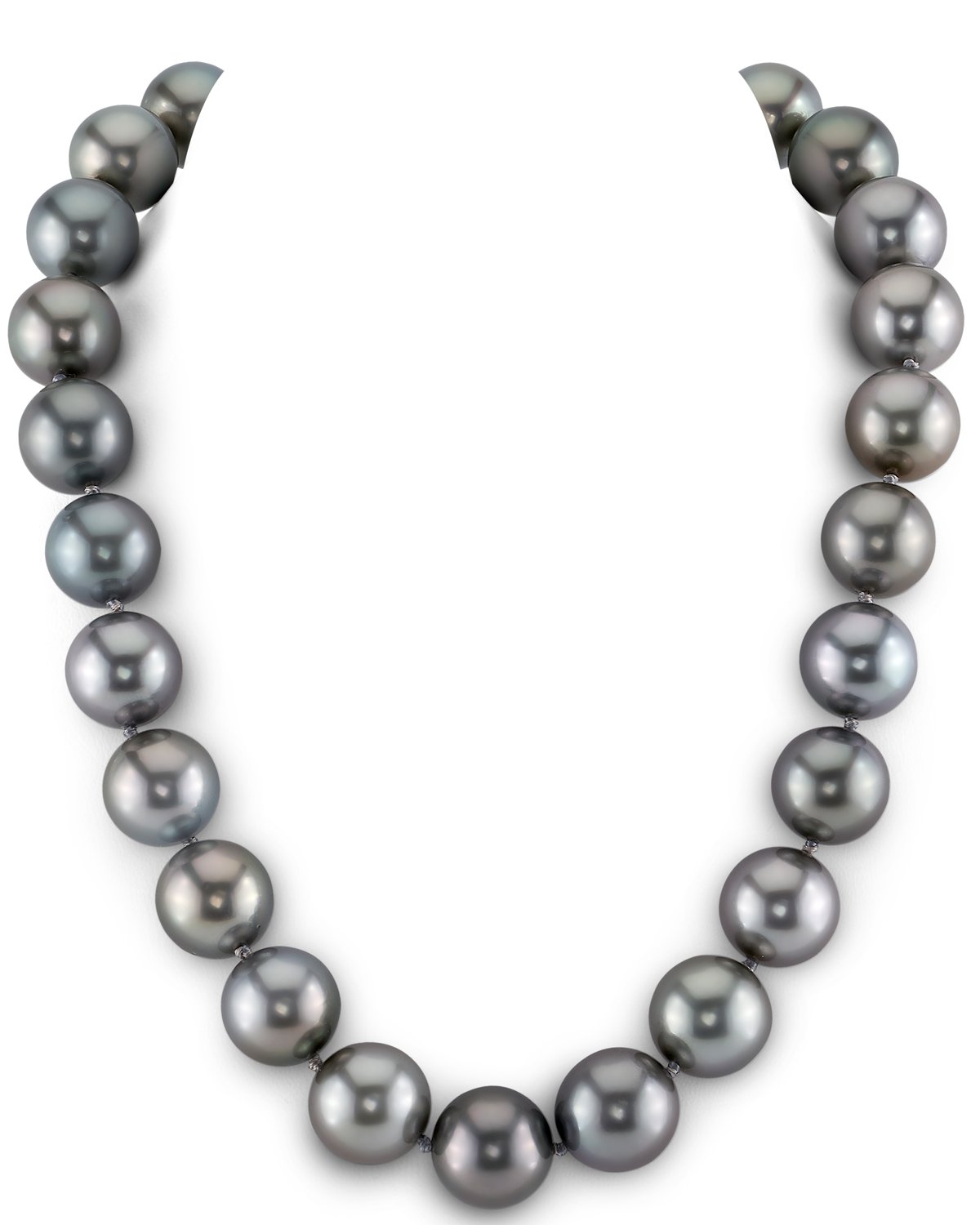 Silvery Steel Tahitian Round Pearl Necklace 15-16mm