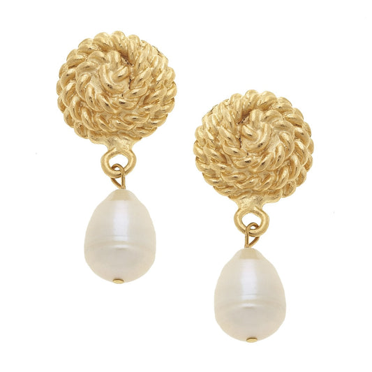 Pearl Drop Earrings with Rope Design