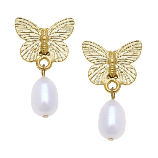 Butterfly Pearl Drop Earrings