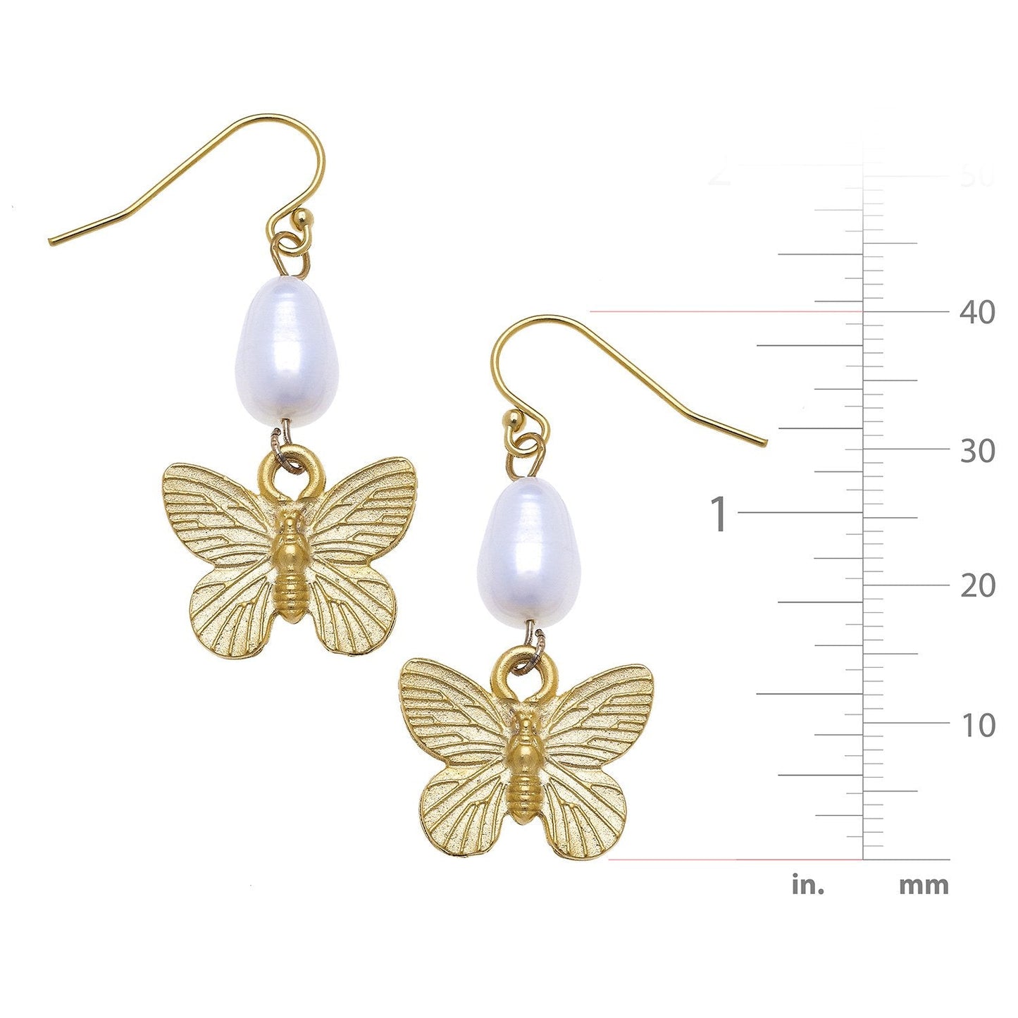 Gold Butterfly and Pearl Tier Earrings