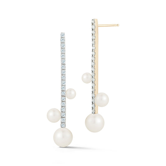 Trio Pearl Earrings with Diamond Bar Design