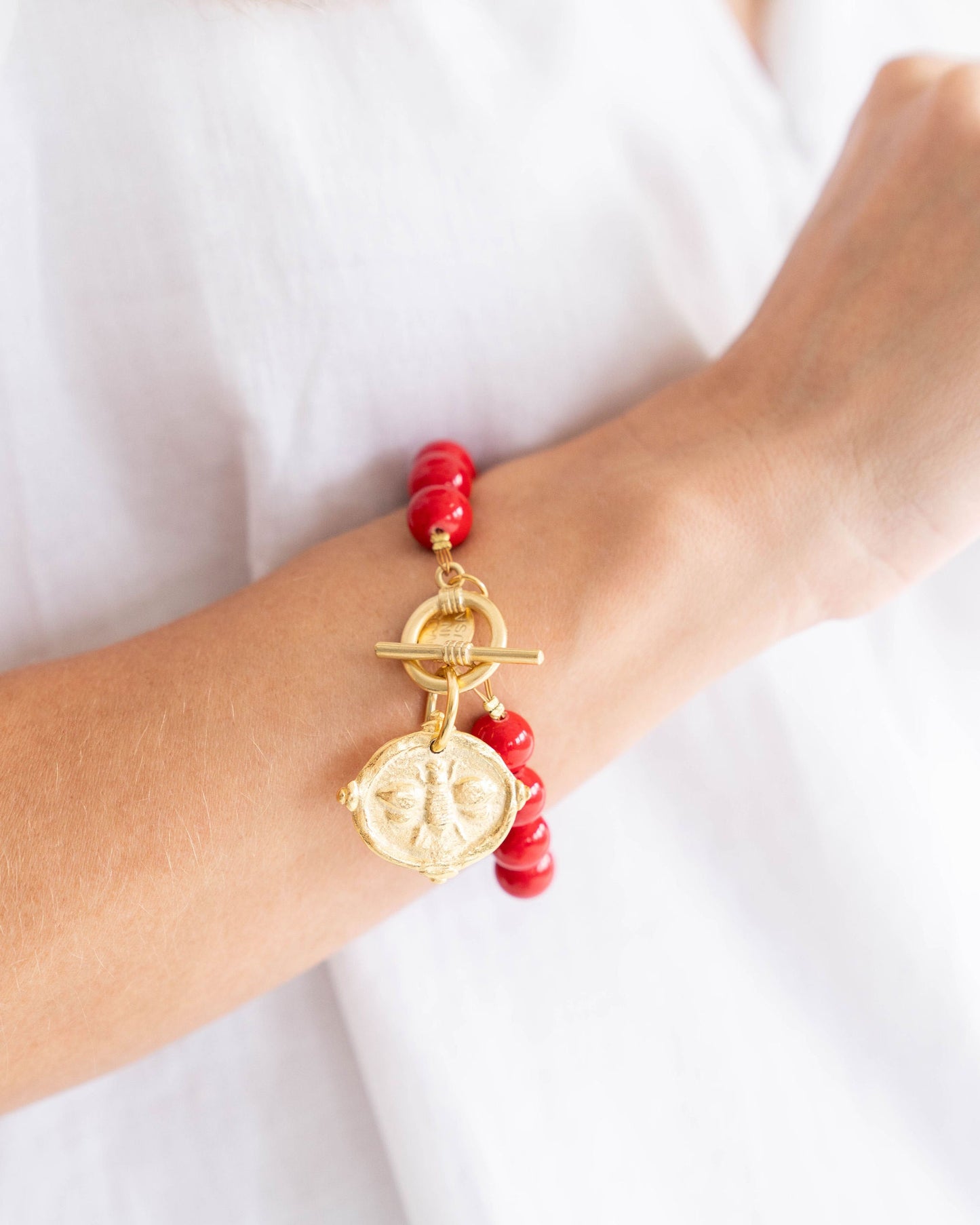 Gold Bee Intaglio Stone Bracelet for Women