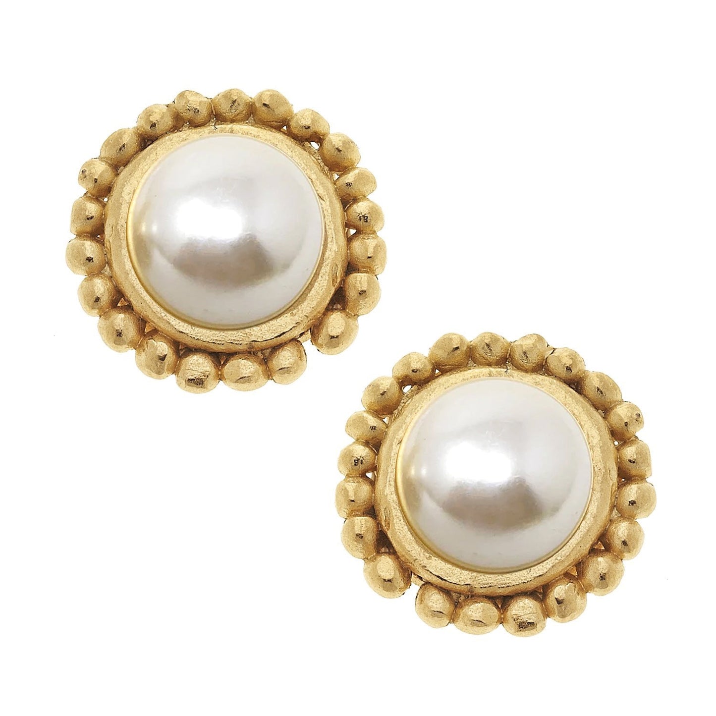 Pearl Stud Earrings with Dotted Design