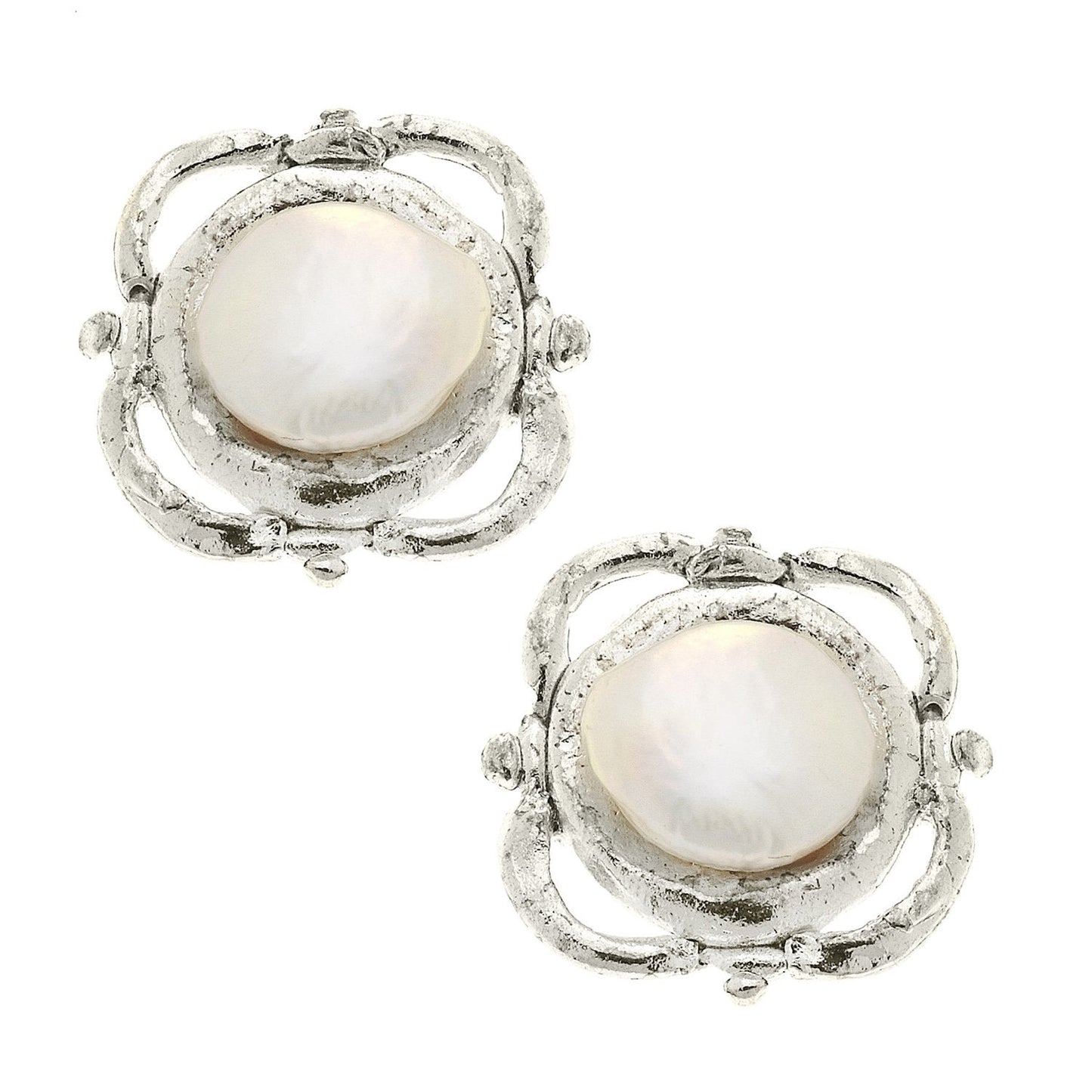 Pearl Scroll Stud Earrings