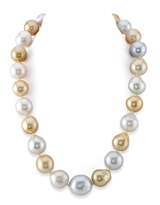 Multicolor Baroque Pearl Necklace with Golden Accents