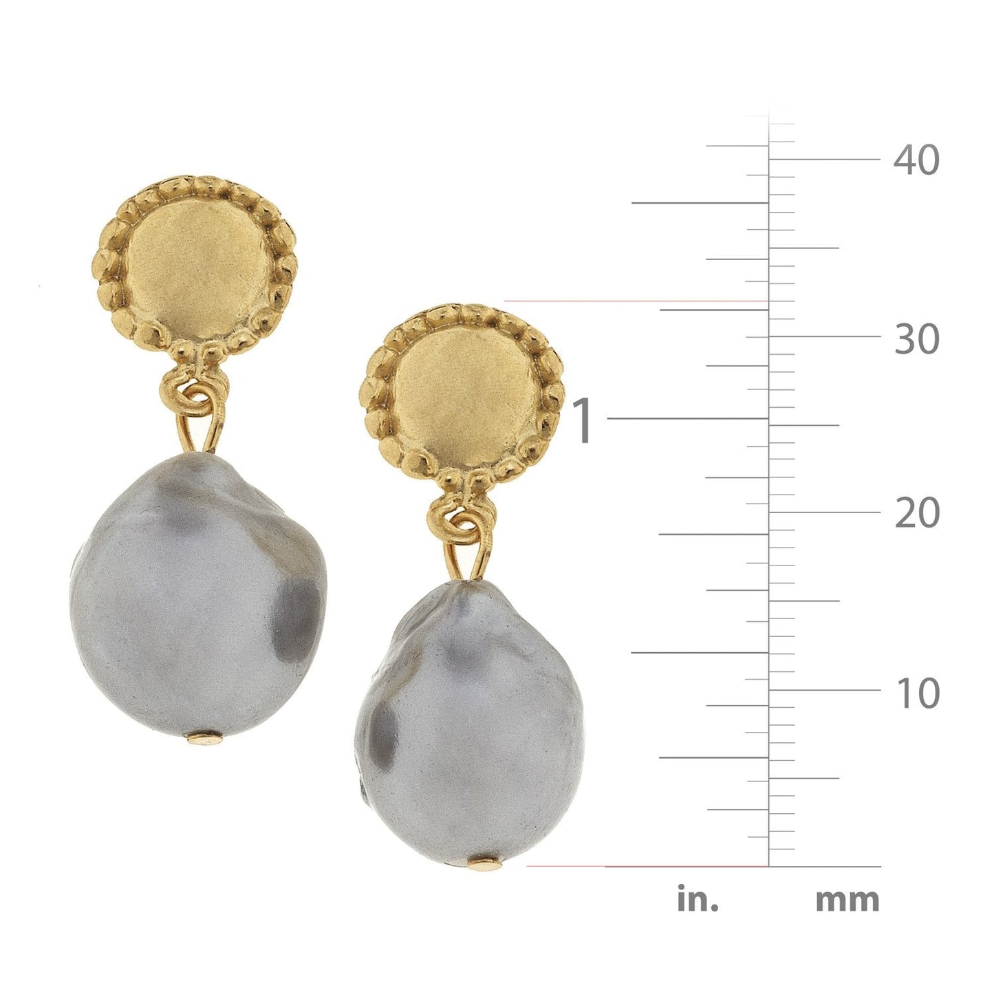 Baroque Pearl Drop Earrings in Grey