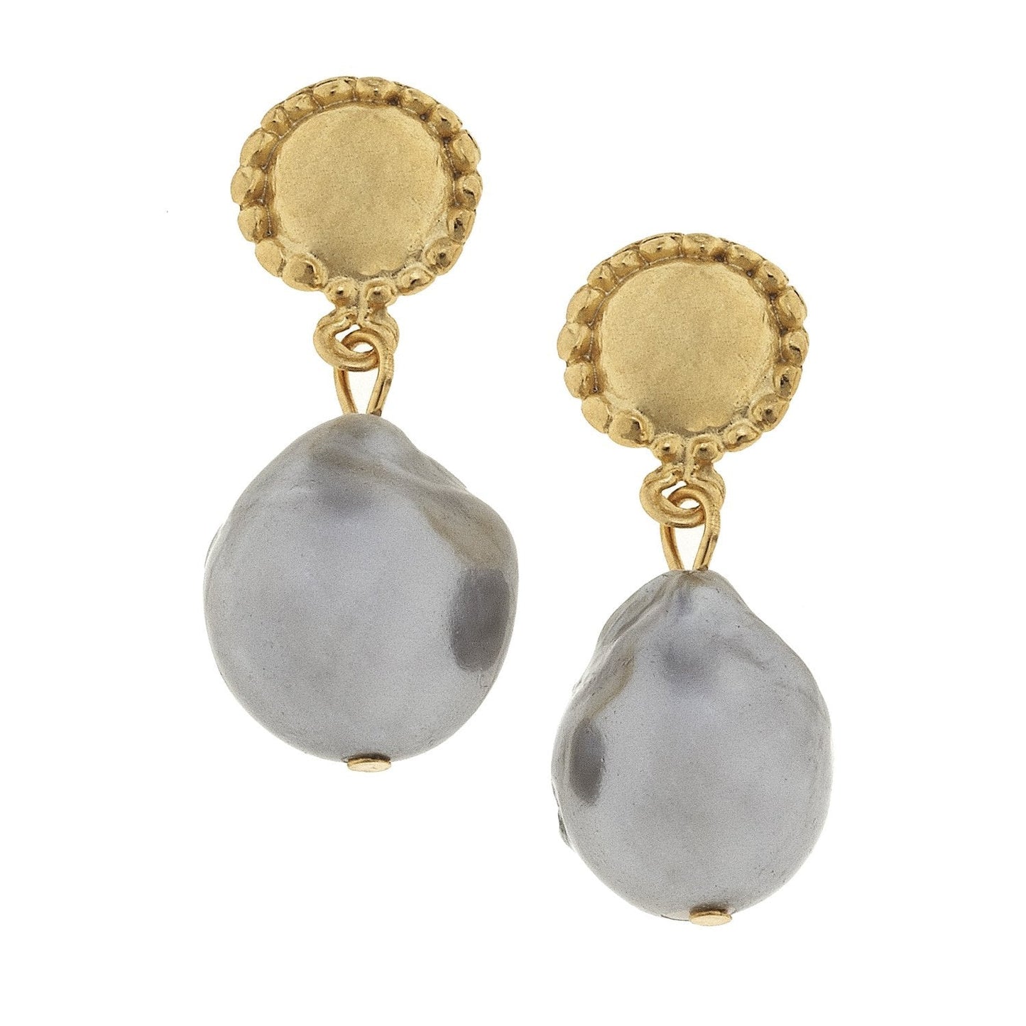 Baroque Pearl Drop Earrings in Grey