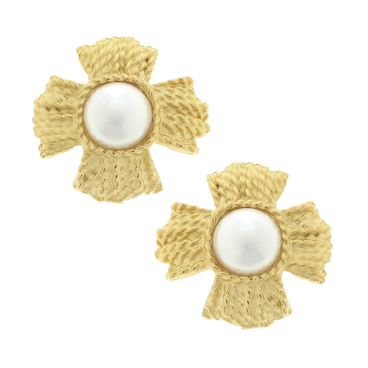 Braided Cross Pearl Stud Earrings