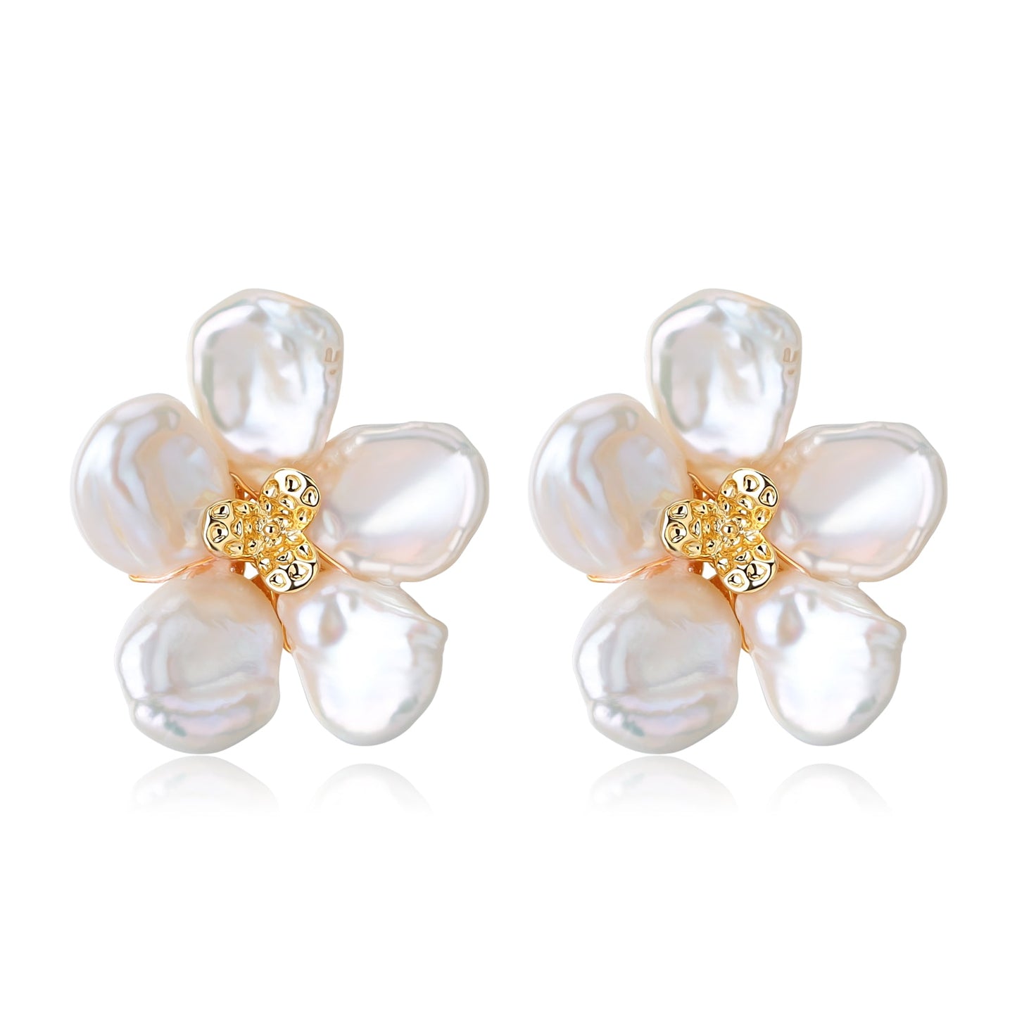 Pearl Flower Petal Earrings and Matching Ring